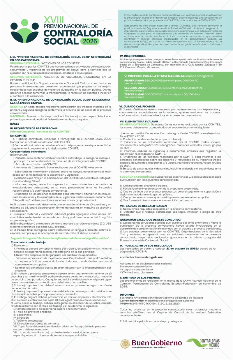 XVIII PREMIO NACIONAL DE CONTRALORÍA SOCIAL 2026